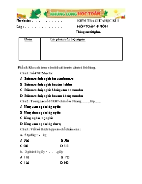 Kiểm tra giữa học kì I môn Toán - Khối 4